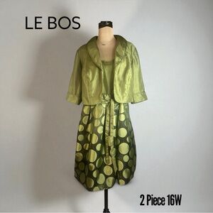 Le Bos Olive Green 2 pc Sleeveless Dress with Bolero Top -Women’s Plus Sz 16W